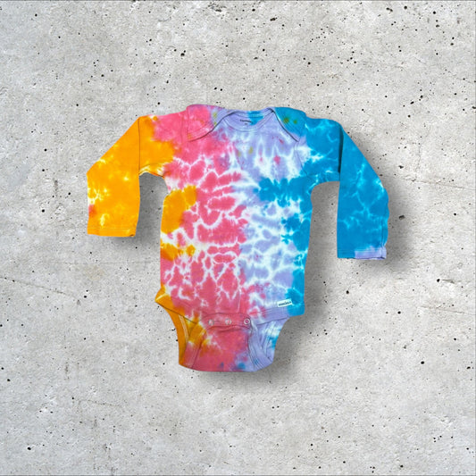 Infant 18 Months Pink Orange and Golden Yellow Scrunch Tie Dye Long Sleeve Onesie