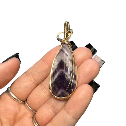 14KT Gold Filled Wire Wrapped Amethyst Crystal Bezel Pendant