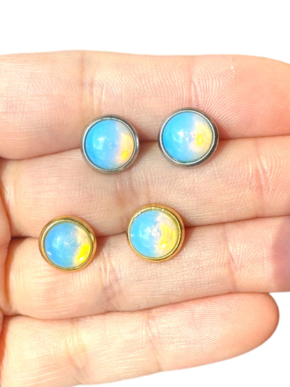 8MM Hypoallergenic Opalite Crystal Earring Studs