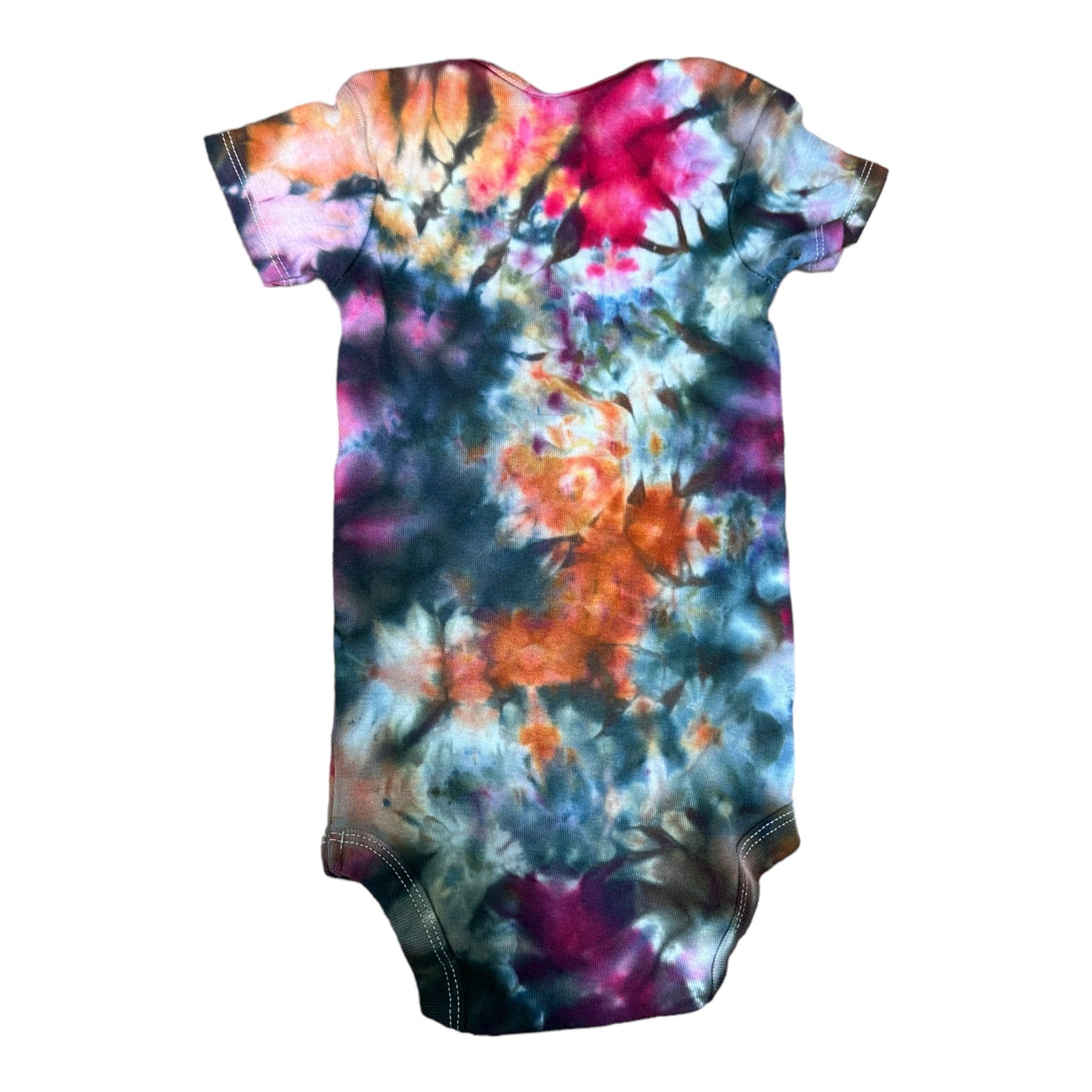 Infant 12 Months Pink Orange Blue and Black Scrunch Ice Dye Tie Dye Onesie