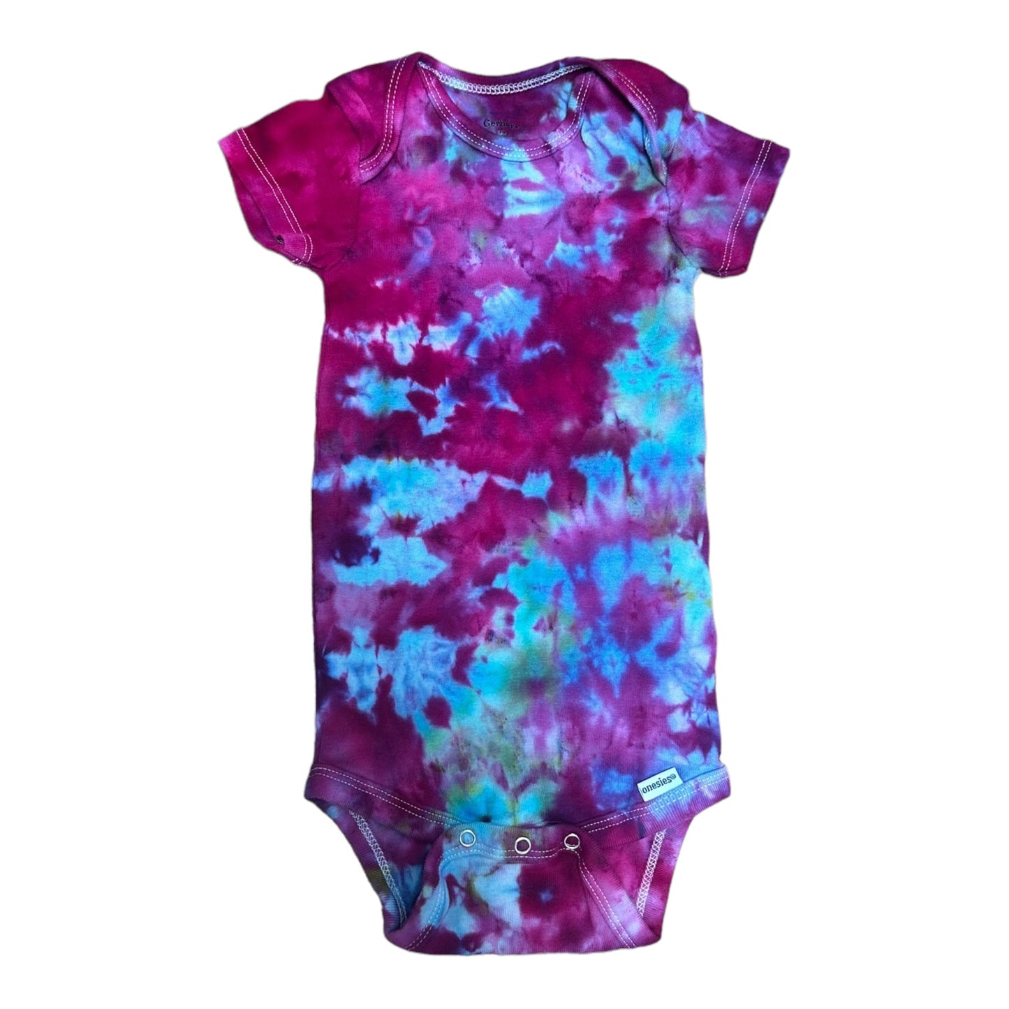 Infant 18 Months Fuchsia Blue and Green Scrunch Ice Dye Tie Dye Onesie