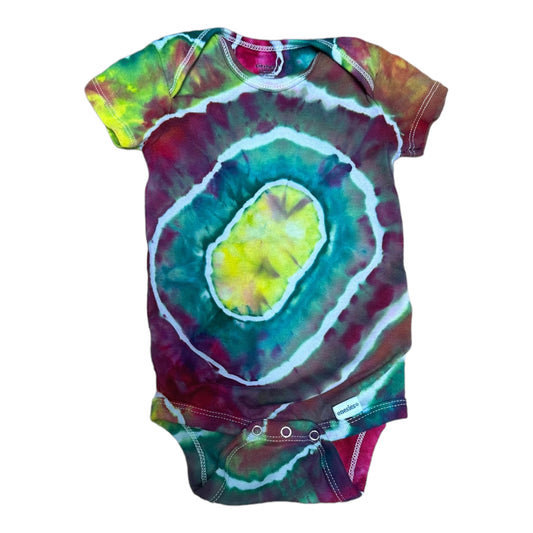 Infant 6-9 Months Yellow Teal and Fuchsia Geode Ice Dye Tie Dye Onesie