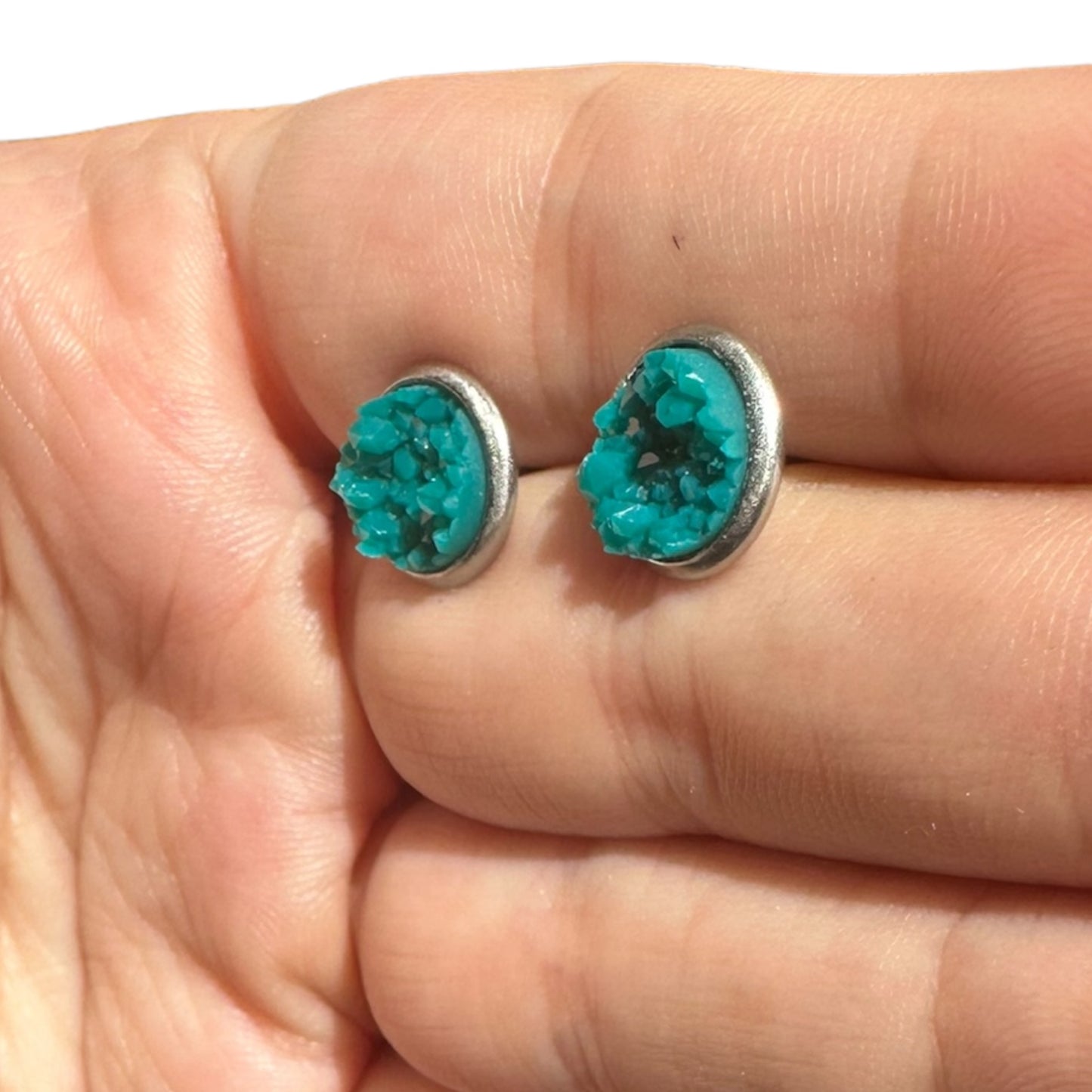 8MM Hypoallergenic Teal Faux Druzy Earring Studs