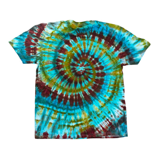 Adult XL Fuchsia Blue Green and Yellow Spiral Ice Dye Tie Dye Shirt