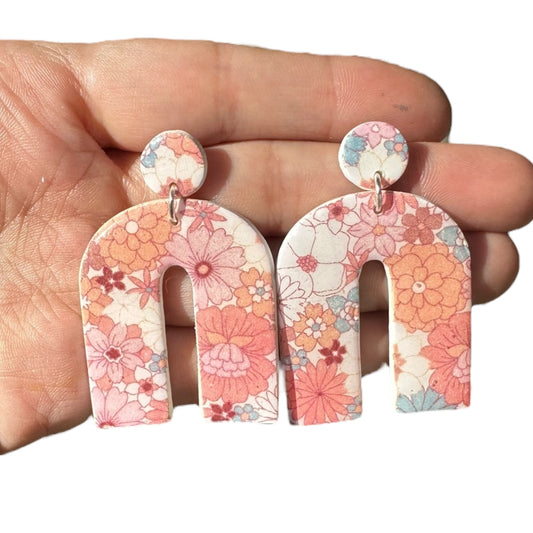 Hypoallergenic Floral Arch Clay Dangle Earrings