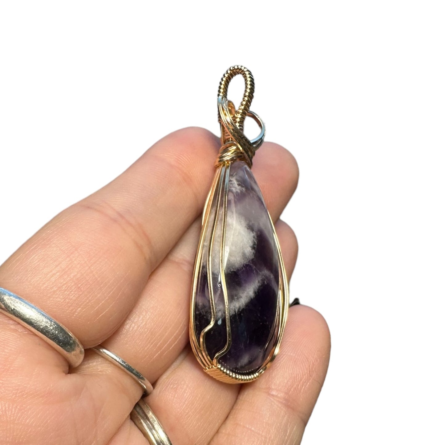 14KT Gold Filled Wire Wrapped Amethyst Crystal Bezel Pendant