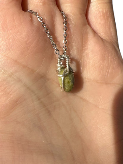 Sterling Silver | 14KT Gold Filled Mini Teardrop Unakite Wishbone Wire Wrapped Pendant