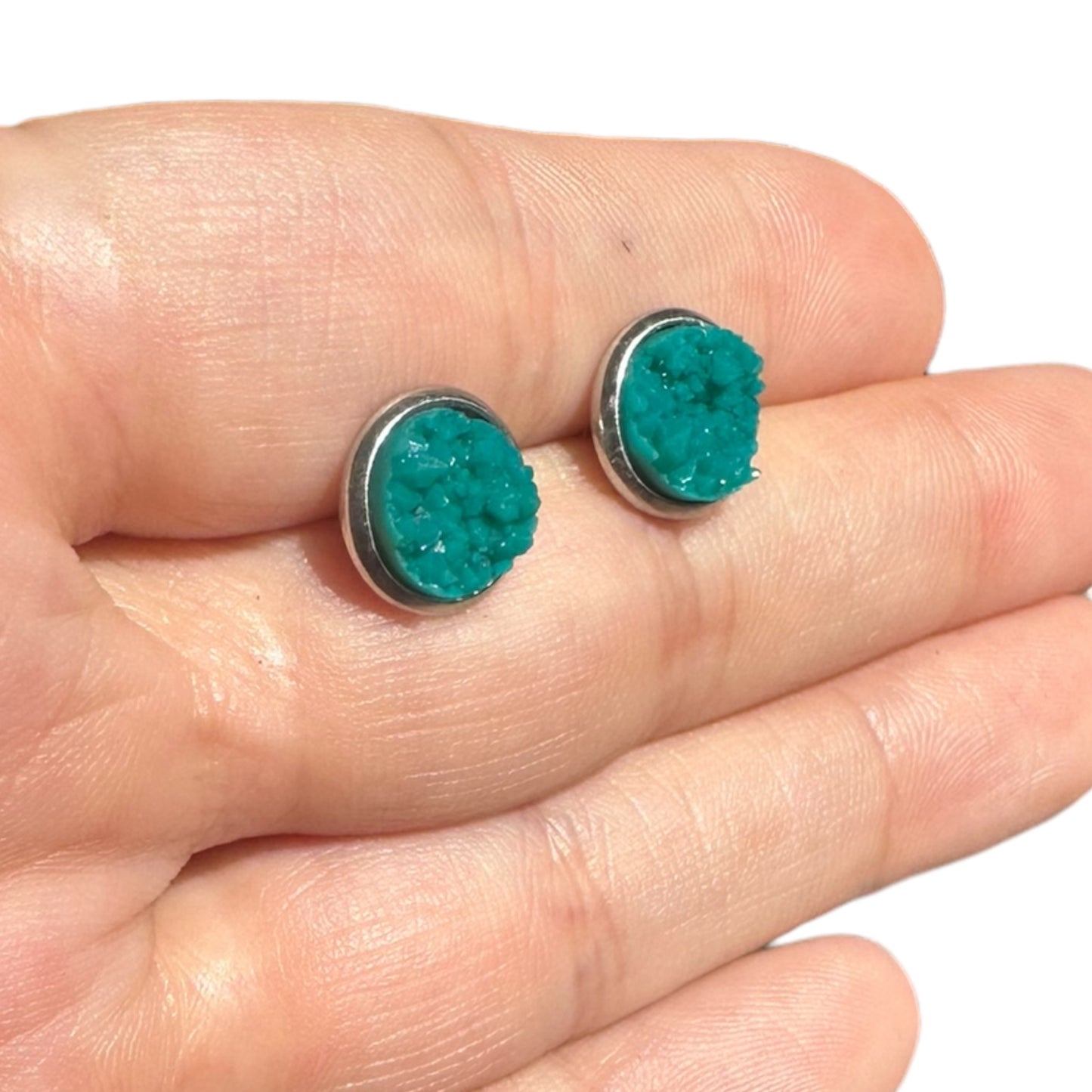 8MM Hypoallergenic Teal Faux Druzy Earring Studs