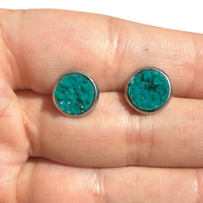 8MM Hypoallergenic Teal Faux Druzy Earring Studs