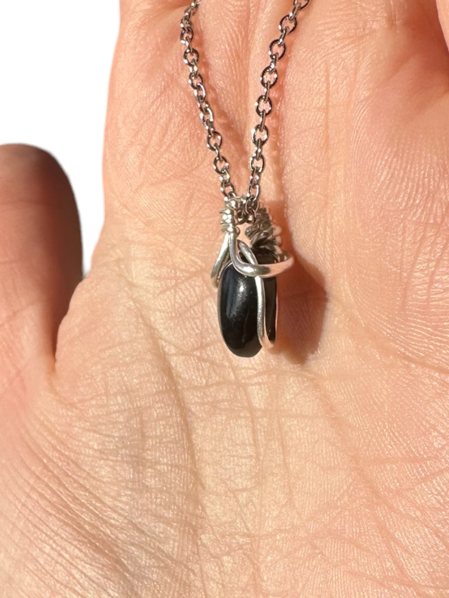 Sterling Silver | 14KT Gold Filled Mini Teardrop Obsidian Wishbone Wire Wrapped Pendant