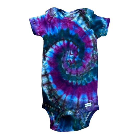 Infant 12 Months Purple Blue and Black Spiral Ice Dye Tie Dye Onesie