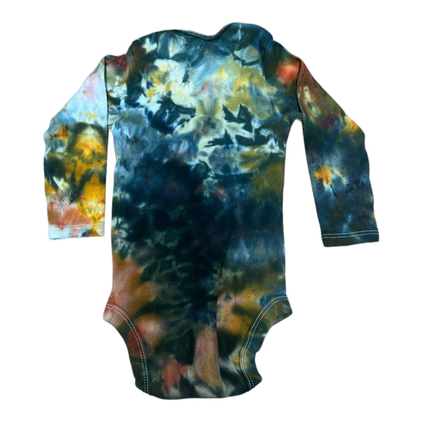 Infant 12 Month Black Orange Scrunch and Yellow Scrunch Ice Dye Tie Dye Long Sleeve Onesie