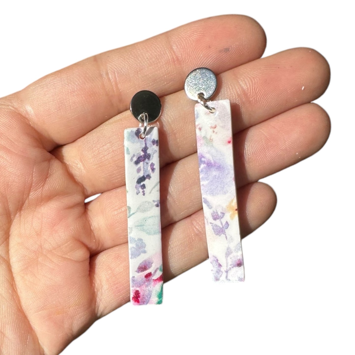 Hypoallergenic Wildflower Floral Rectangle Clay Dangle Earrings