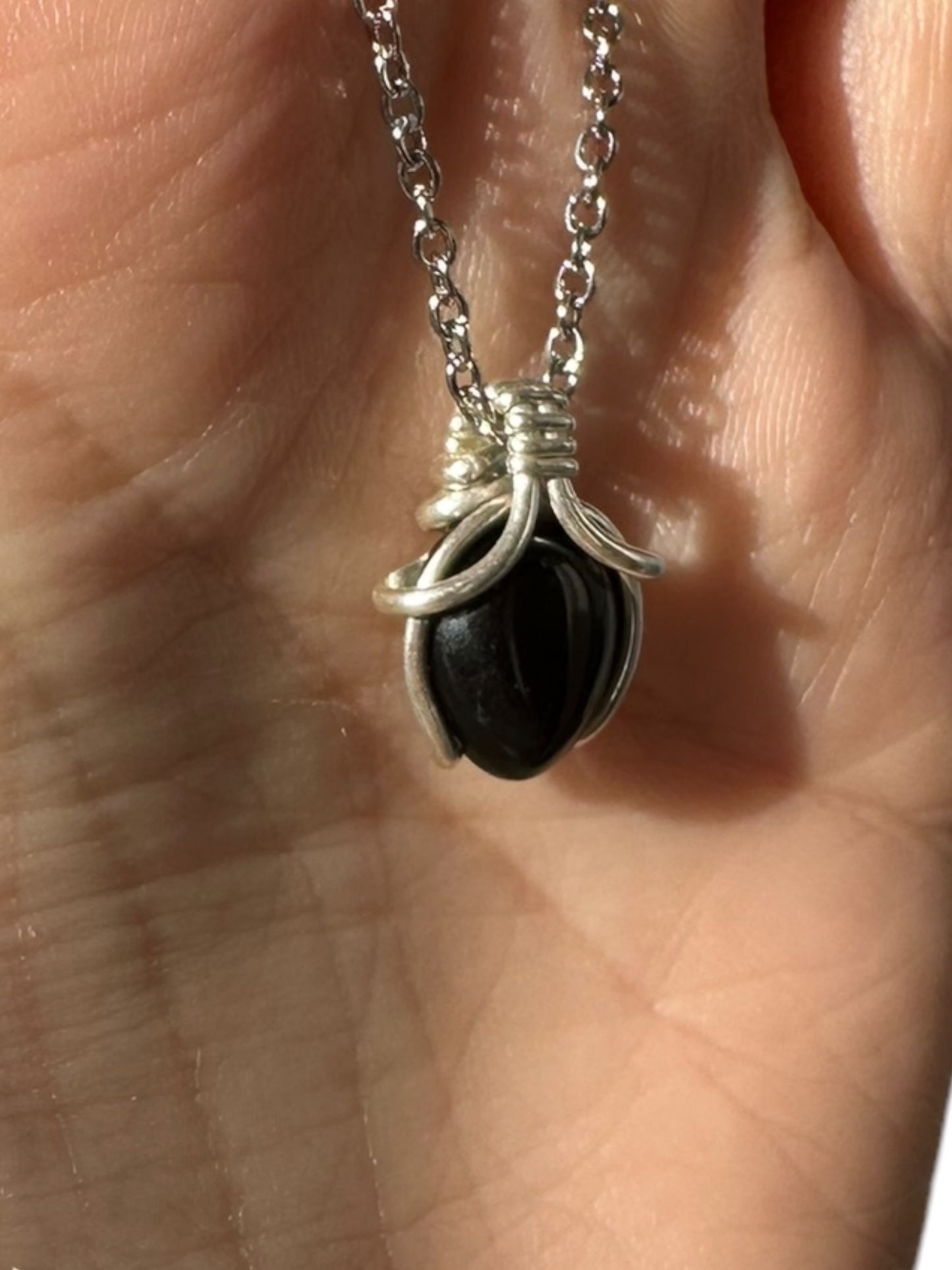 Sterling Silver | 14KT Gold Filled Mini Teardrop Obsidian Wishbone Wire Wrapped Pendant