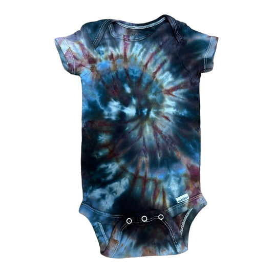 Infant 3-6 Months Black Brown and Blue Spiral Ice Dye Tie Dye Onesie