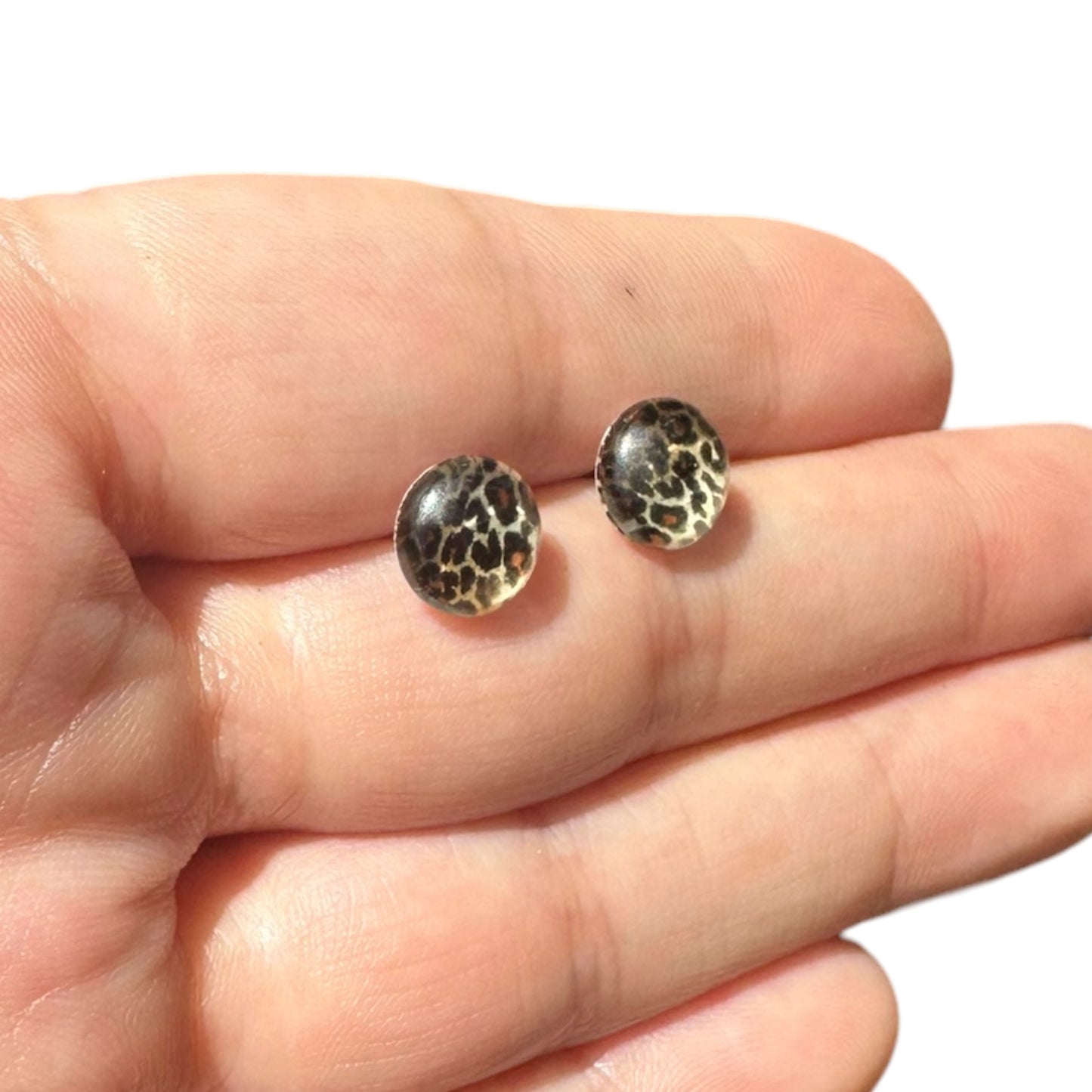 8MM Hypoallergenic Leopard Epoxy Resin Earrings