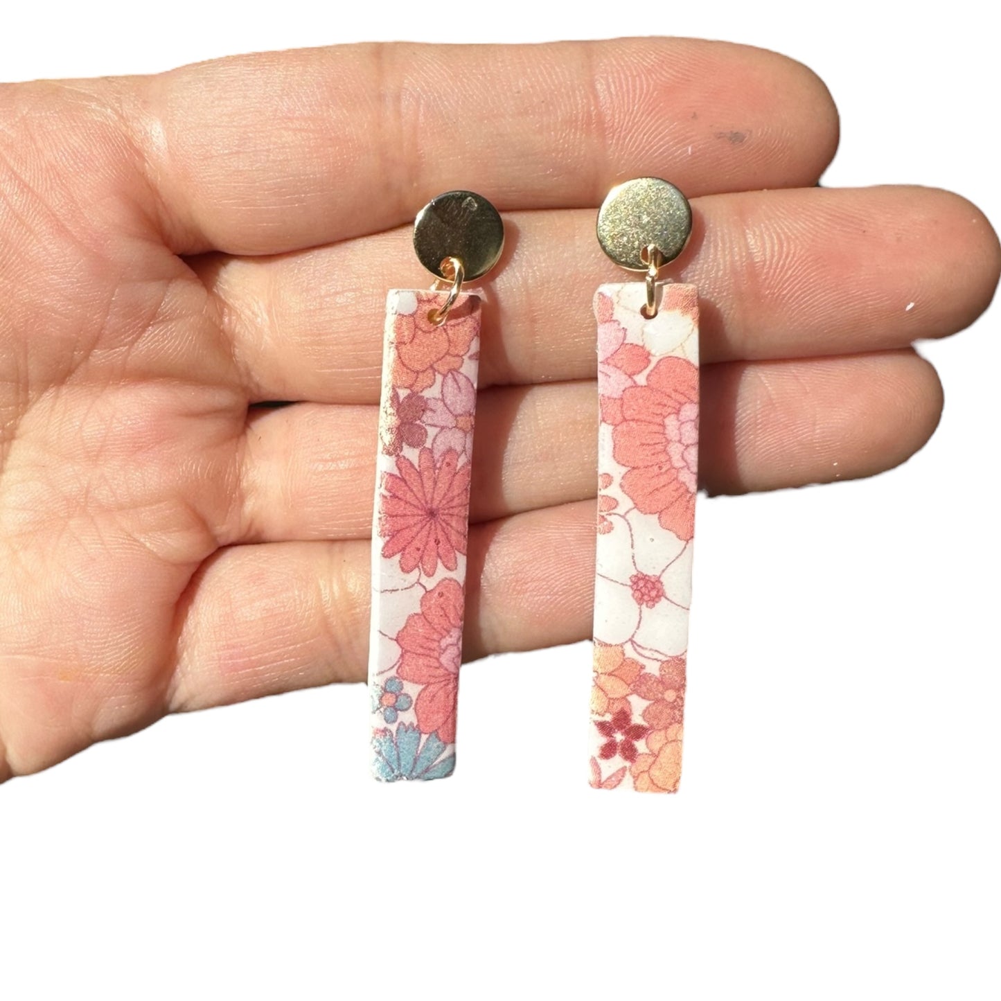 Hypoallergenic Floral Rectangle Clay Dangle Earrings