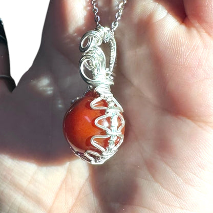 Sterling Silver | 14KT Gold Filled Wire Wrapped Carnelian Crystal Fidget Bezel Pendant