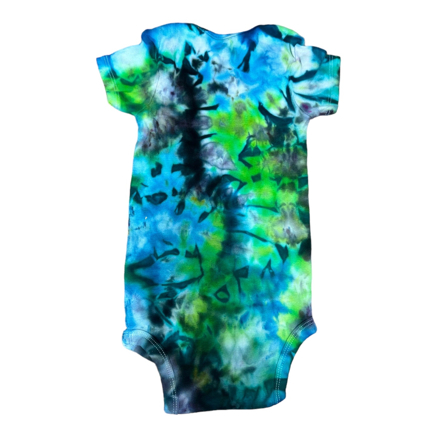 Infant 18 Months Blue Green and Black Scrunch Ice Dye Tie Dye Onesie