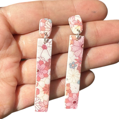 Hypoallergenic Floral Rectangle Clay Dangle Earrings