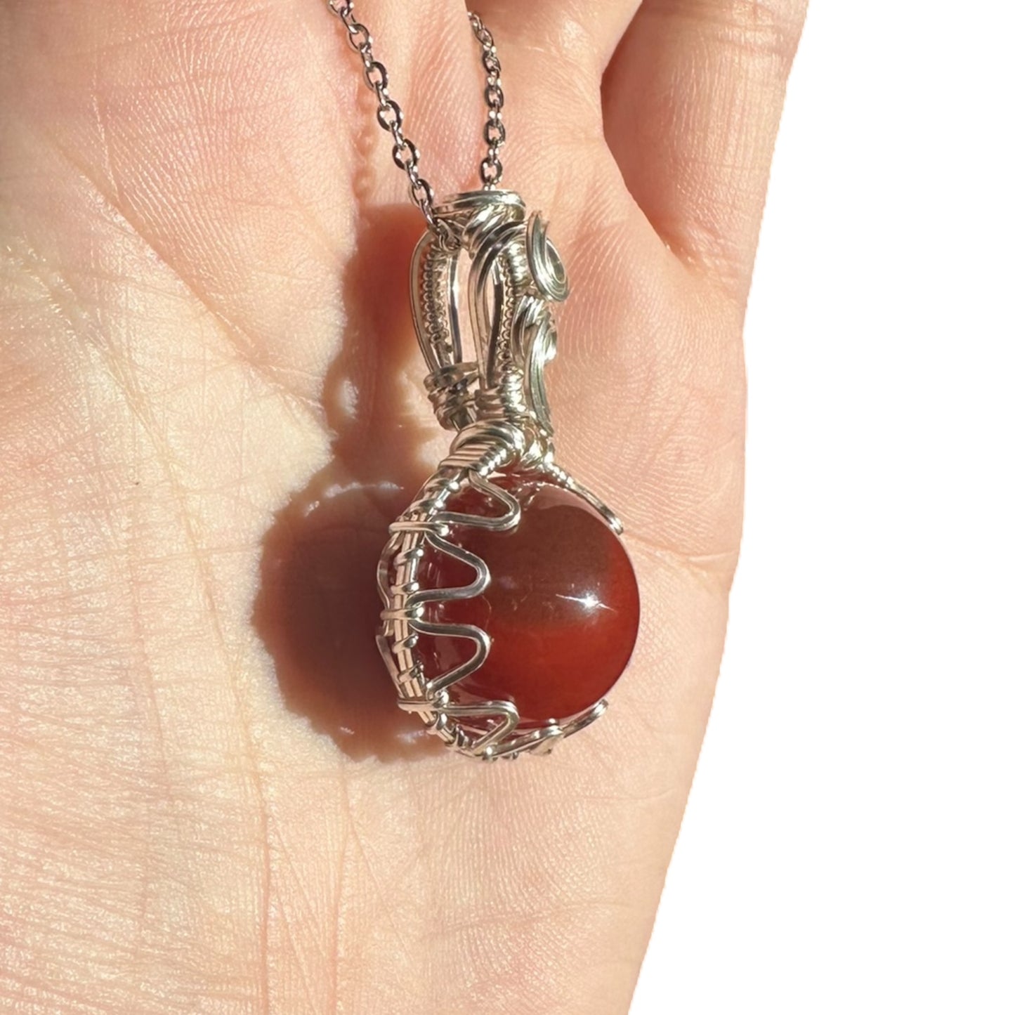 Sterling Silver | 14KT Gold Filled Wire Wrapped Carnelian Crystal Fidget Bezel Pendant