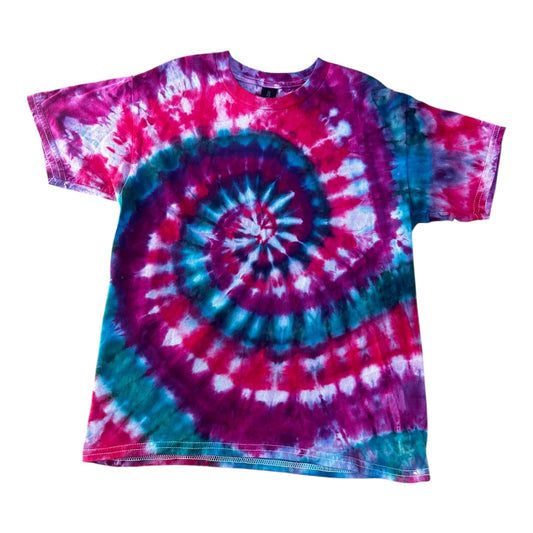 Youth Medium Purple Teal and Pink Spiral Ice Dye Tie Dye Shirt