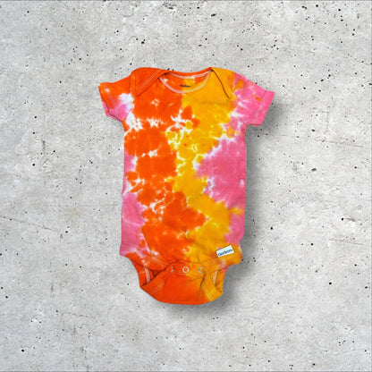 Infant 3-6 Months Pink Yellow and Orange Tie Dye Onesie