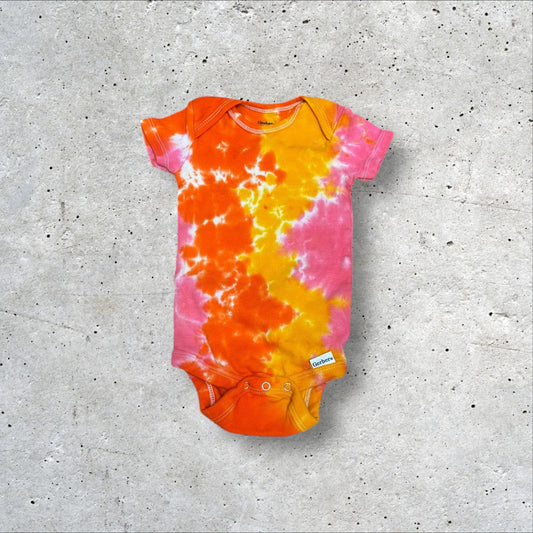 Infant 3-6 Months Pink Yellow and Orange Tie Dye Onesie