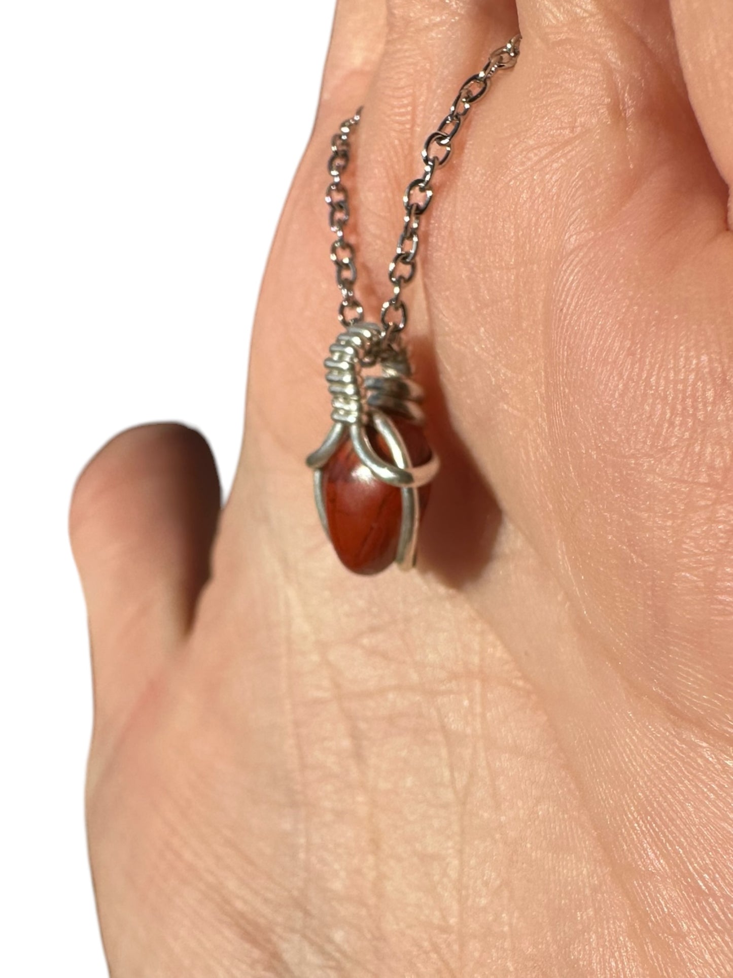 Sterling Silver | 14KT Gold Filled Mini Teardrop Red Jasper Wishbone Wire Wrapped Pendant