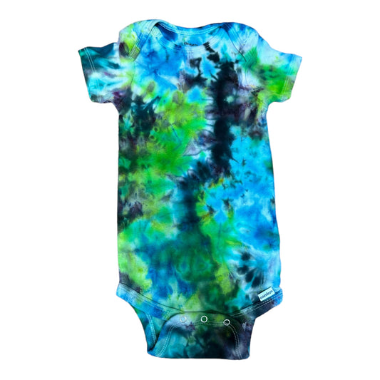 Infant 18 Months Blue Green and Black Spiral Ice Dye Tie Dye Onesie