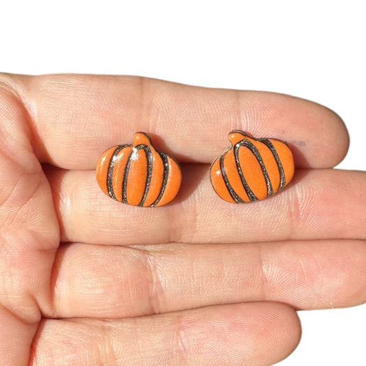 Hypoallergenic Orange and Black  Pumpkin Stud Clay Earrings