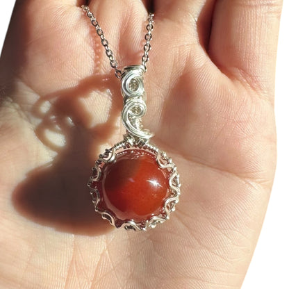 Sterling Silver | 14KT Gold Filled Wire Wrapped Carnelian Crystal Fidget Bezel Pendant