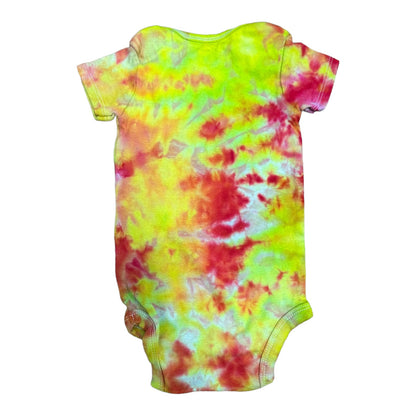 Infant 12 Months Yellow Green and Pink Scrunch Ice Dye Tie Dye Onesie