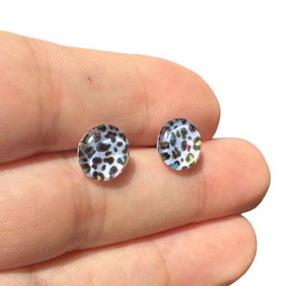 8MM Hypoallergenic Colorful Rainbow Leopard Epoxy Resin Earrings