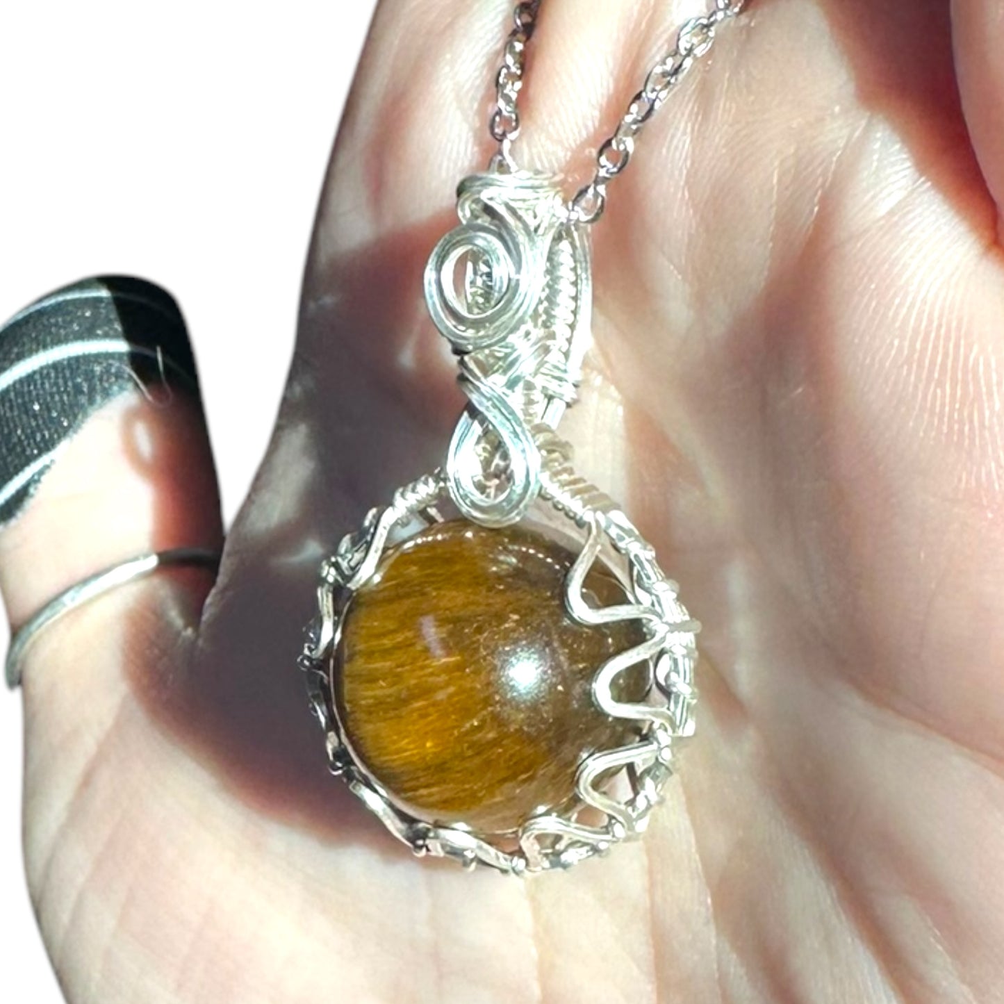 Sterling Silver |14KT Gold Filled Wire Wrapped Tiger's Eye Crystal Fidget Bezel Pendant