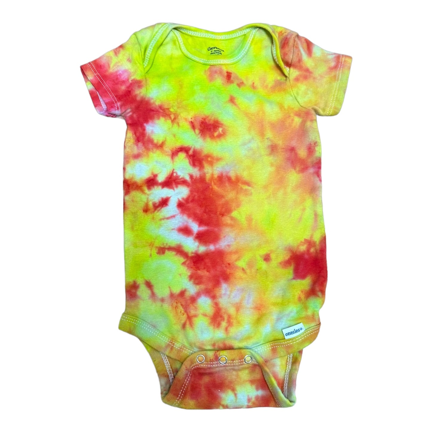 Infant 12 Months Yellow Green and Pink Scrunch Ice Dye Tie Dye Onesie