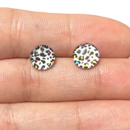 8MM Hypoallergenic Colorful Rainbow Leopard Epoxy Resin Earrings