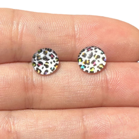 8MM Hypoallergenic Colorful Rainbow Leopard Epoxy Resin Earrings