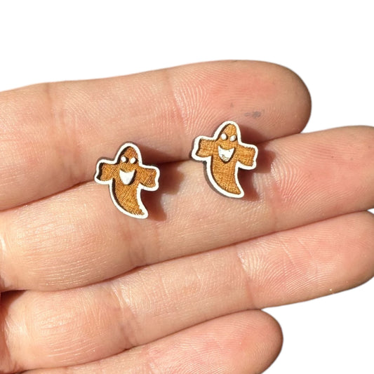 Hypoallergenic Halloween Ghost Laser Engraved Wood Earrings