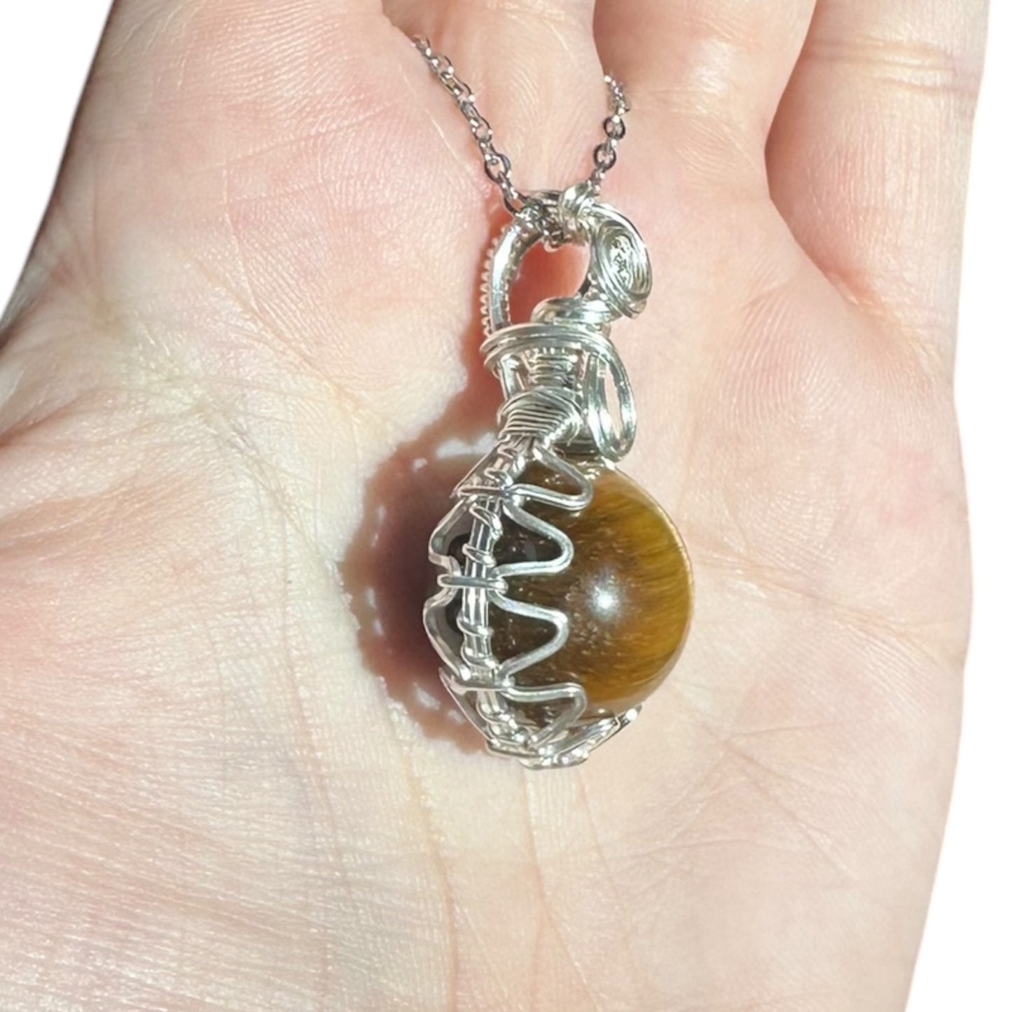 Sterling Silver |14KT Gold Filled Wire Wrapped Tiger's Eye Crystal Fidget Bezel Pendant