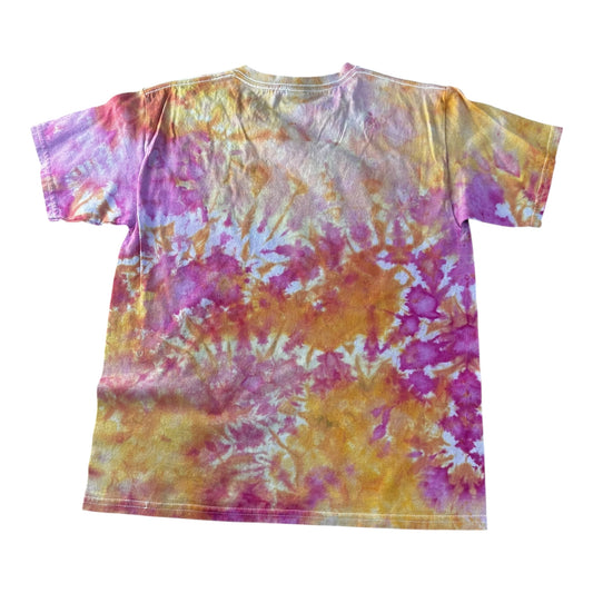 Youth Large Orange Yellow and Pink Scrunch Ice Dye Tie Dye T-Shirt