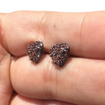 8MM Hypoallergenic Rose Gold Heart Druzy Earring Studs