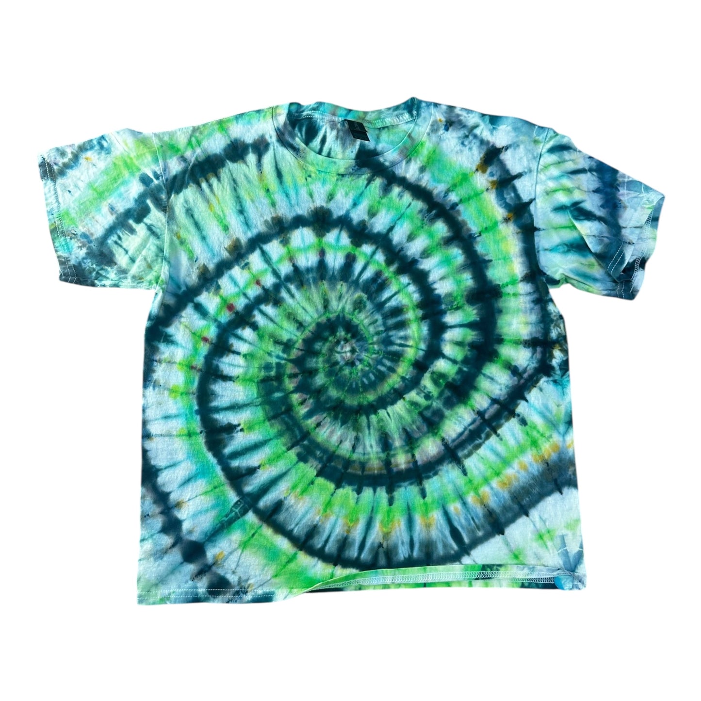 Youth XL Lime Green and Black Spiral Ice Dye Tie Dye Shirt