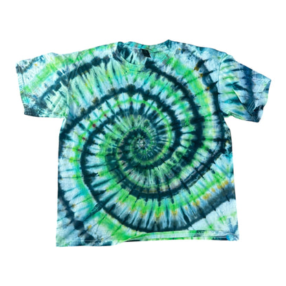 Youth XL Lime Green and Black Spiral Ice Dye Tie Dye Shirt