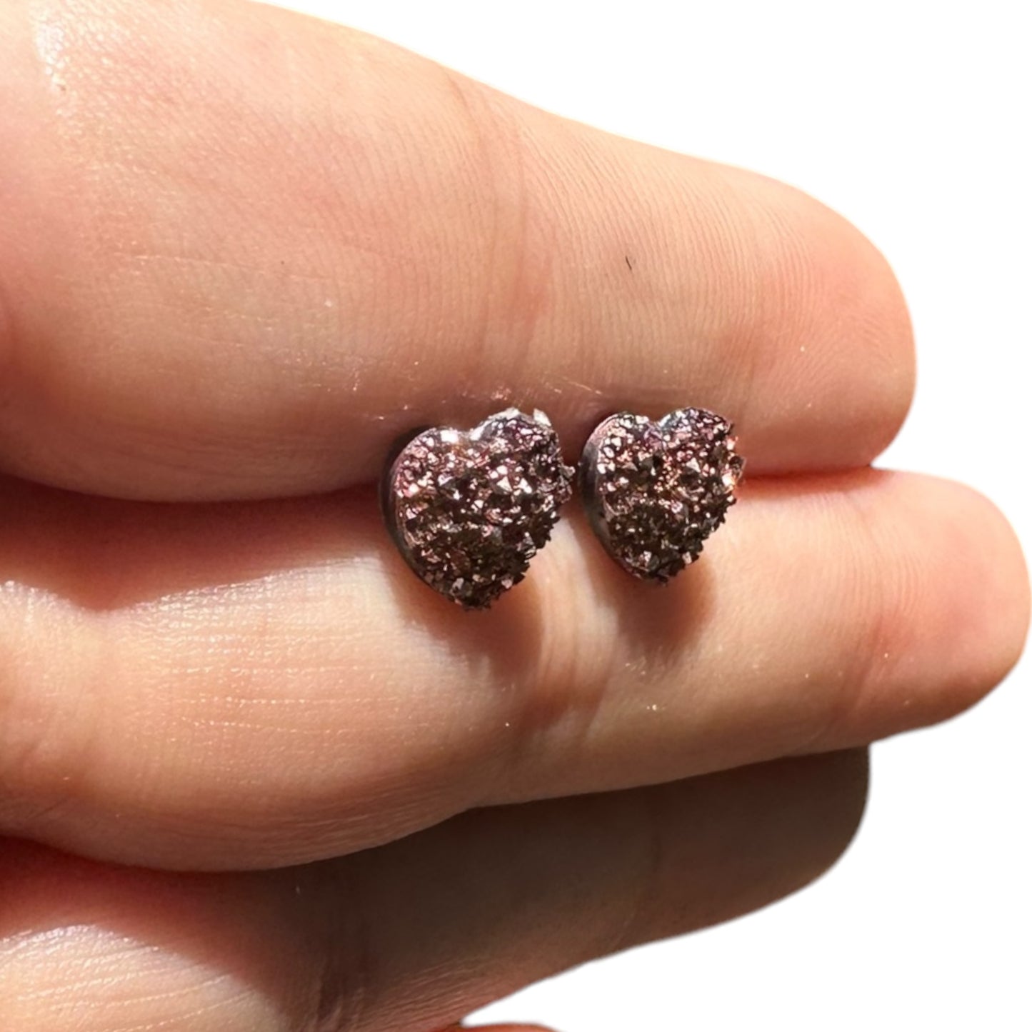 8MM Hypoallergenic Rose Gold Heart Druzy Earring Studs