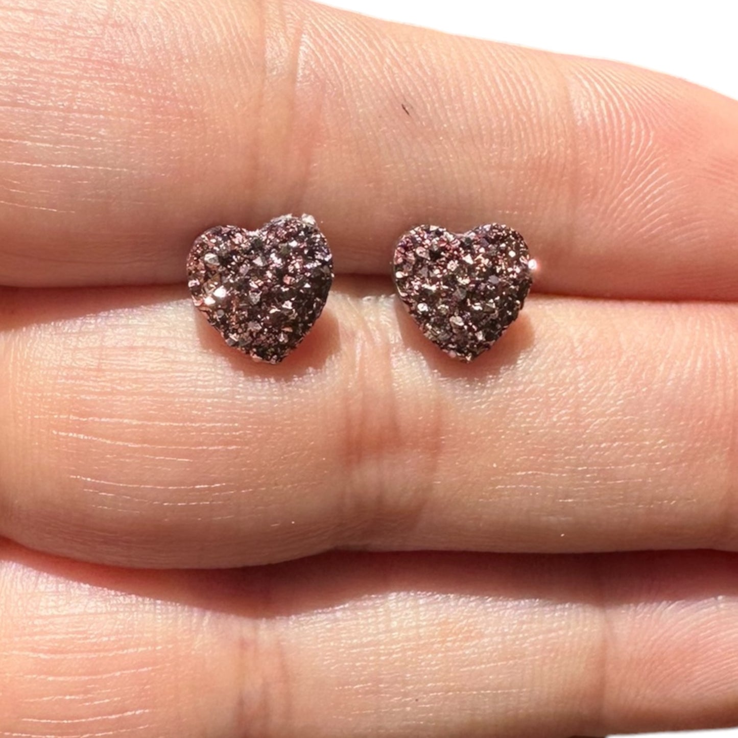 8MM Hypoallergenic Rose Gold Heart Druzy Earring Studs