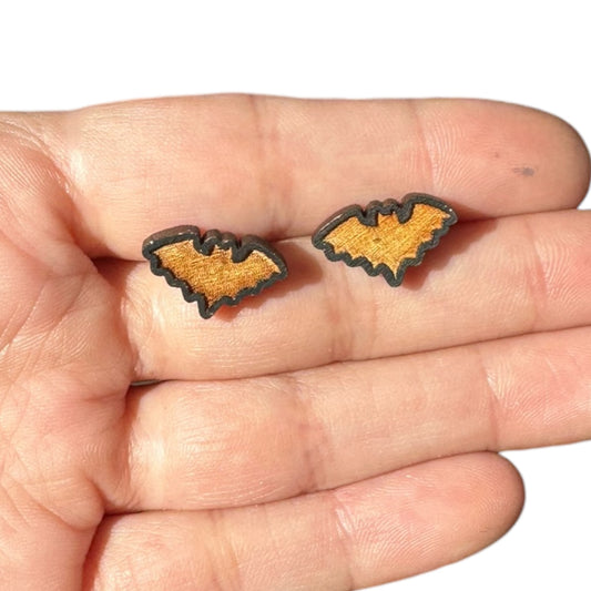 Hypoallergenic Halloween Bats Laser Engraved Wood Earrings