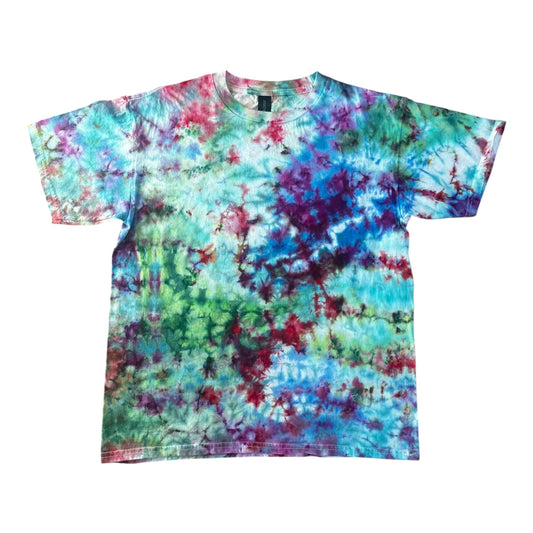 Youth XL Pink Green Blue and Purple Scrunch Ice Dye Tie Dye Shirt