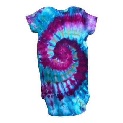 Infant 6-9 Months Blue Green and Purple Spiral Ice Dye Tie Dye Onesie