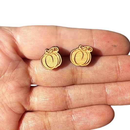 Hypoallergenic Laser Engraved Wood Pumpkin Earrings